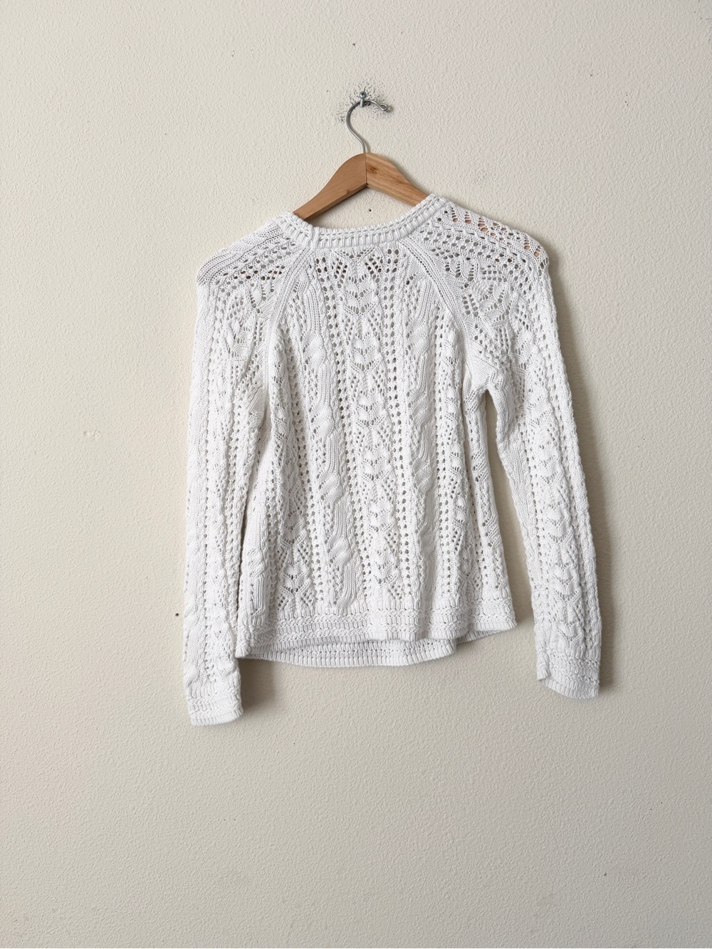 Sezane MEDIUM Zachary crochet knit crewneck jumper sweater in Ecru - Picture 6 of 7